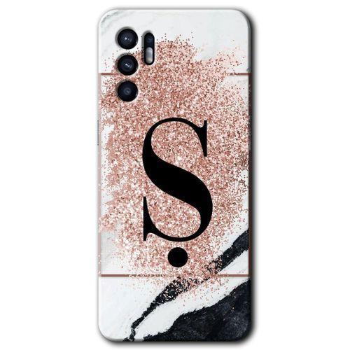 Oppo Reno 6 Kılıf HD Desen Baskılı Arka Kapak + Temperli Cam - Pembe Mermer Desenli Ş Harfi