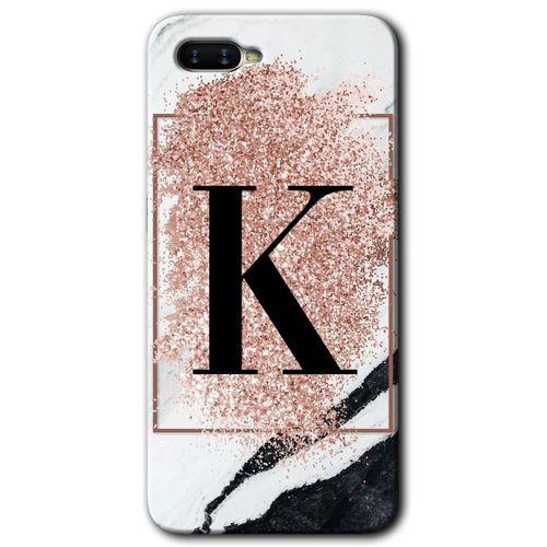 Oppo Rx 17 Neo Kılıf HD Desen Baskılı Arka Kapak + Temperli Cam - Pembe Mermer Desenli K Harfi