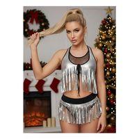 Gri Deri ( Lame ) Püsküllü Gecelik - 428