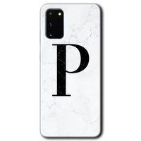 MRCİLETİSİM MRCİLETİSİM Samsung Galaxy S20 Kılıf HD Desen Baskılı Arka Kapak + Temperli Cam - Beyaz Mermer Desenli P Harfi