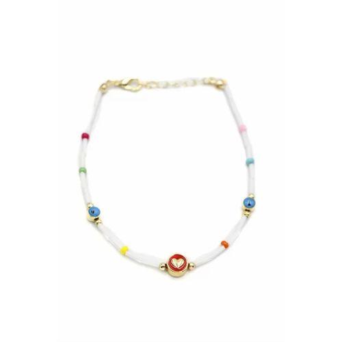 Boncuklu Kalp  Halhal - Kırmızı