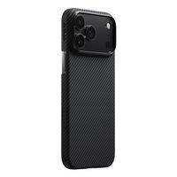 Apple iPhone 17 Pro Kılıf M-safe Şarj Özellikli 1500D Aramid Fiber Pitaka Ultra-Slim Classic Serisi Black-Grey Twill Kapak