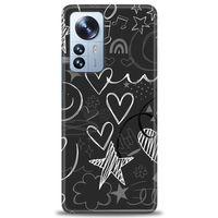 Xiaomi Poco X5 Pro Kılıf HD Baskılı Kılıf - Siyah Kalp ve Notalar + Tam Ekran Koruyucu