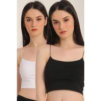 Kadın İp Askılı 2 Li Yarım Atlet Büstiyer Siyah-Beyaz Berrak-8031