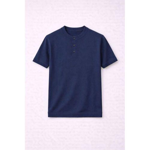 Dogen Hakim Yaka Düğmeli Kısa Kollu İnce Triko Erkek T-Shirt - Lacivert