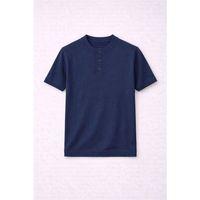 Dogen Hakim Yaka Düğmeli Kısa Kollu İnce Triko Erkek T-Shirt - Lacivert