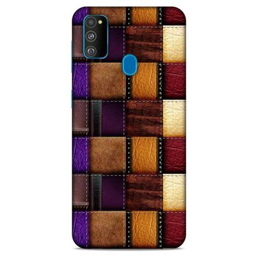 Samsung Galaxy M30s Kılıf Patchwork (13) Silikon Kap Mor Turuncu