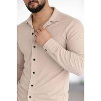 Erkek Waffle Kumaş Uzun Kollu Düğmeli Açık Yaka Regular Fit Gömlek - Bej