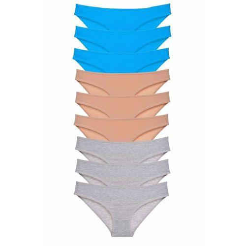 9 adet Süper Eko Set Likralı Kadın Slip Külot Ten Gri Mavi