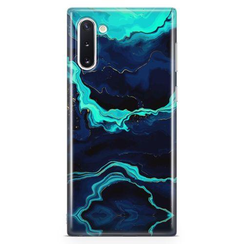 Samsung Galaxy Note 10 Kılıf Yeşil Lacivert Mermer Arka Kapak Koruma Desenli Full Koruyucu