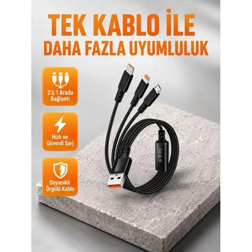 3’ü 1 Arada Şarj Kablosu Type-c İos Android Uyumlu Hızlı Ve Güvenli Şarj