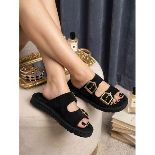 Yazlık Kadın Siyah İnce Taban Tokalı Terlik