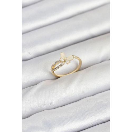 Pirinç Gold Renk Kelebek Zirkon Taşlı Kadın Yüzük