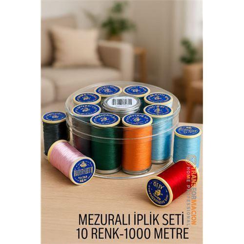 Zhltools Dikiş İpliği Seti - 10 Renk 1000 Mt Kutulu Mezuralı Dikiş Seti