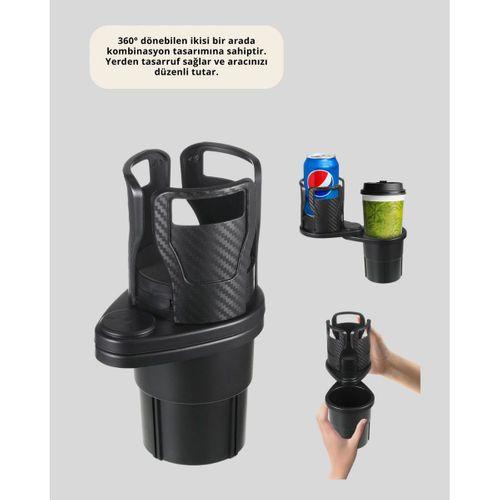 Otomobil Bardak Tutucu İkisi Bir Arada 360° Dönebilen Geniş Kapasiteli