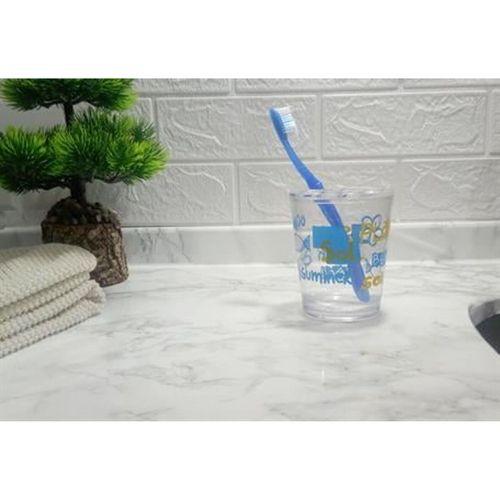 2 Adet Diş Fırçalık Deniz Desen Akrilik 8X8X9Cm 350Ml Banyo Seti