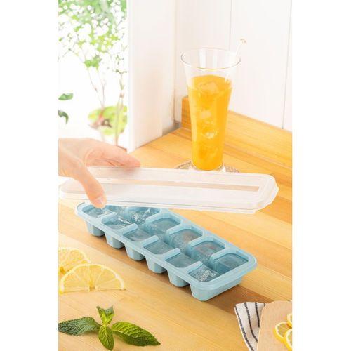 Kapaklı Büyük Boy Buz Kalıbı 12 Gözlü Buzluk Mavi