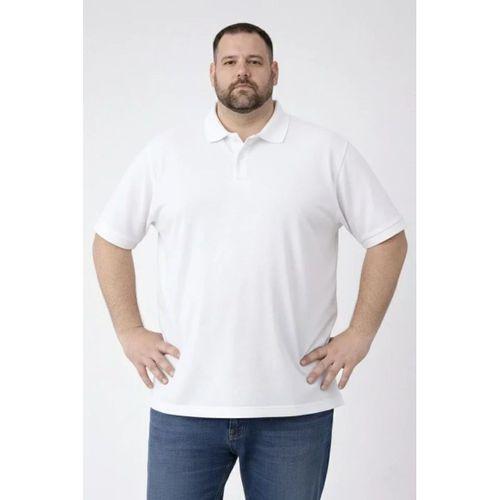 Erkek Pike Kumaş Düğmeli Yaka Battal Büyük Beden Günlük Kısa Kol Tişört T-shirt - Beyaz