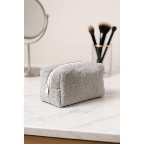 Peluş Yumuşacık Makyaj Çantası - Kozmetik Organizeri Gri