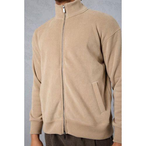 Ron Selanik Örme İçi Peluş Çift Fermuarlı Dik Yaka Erkek Hırka Sweatshirt  - Bej