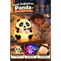 Renkli Işık Modlu Silikon Panda Gece Lambası Dokunmatik Kontrollü Sevimli Dekoratif