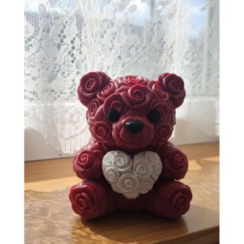 3d Gül Tasarımlı Kalp Ayıcık 10cm Şık Dekoratif Biblo