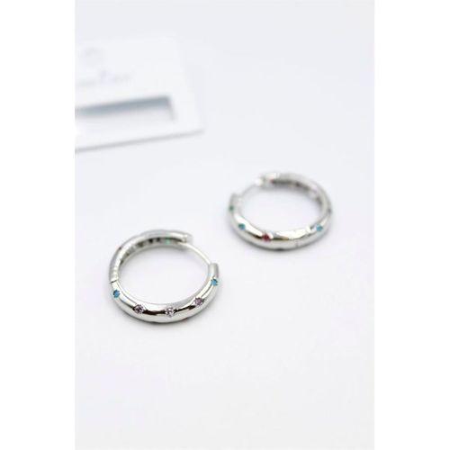 Taşlı Halka Küpe - Gümüş