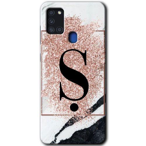 Potkal Hediye Fabrikası Samsung Galaxy A21s HD Baskılı Kılıf + 9D Tam Ekran Koruyucu - Pembe Mermer Desenli Ş Harfi