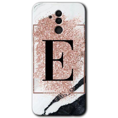 Huawei Mate 20 Lite Kılıf HD Desen Baskılı Arka Kapak - Pembe Mermer Desenli E Harfi