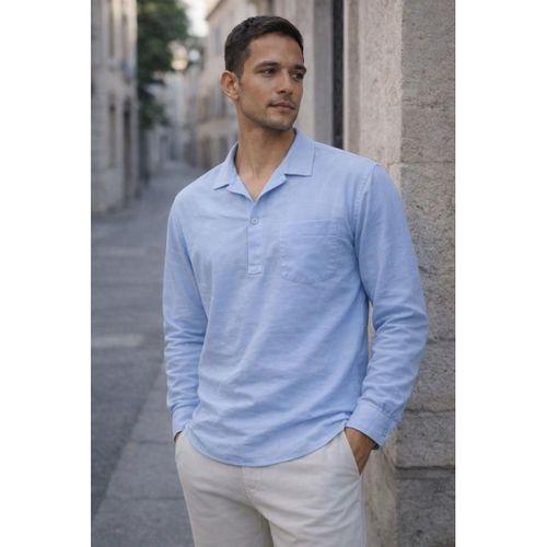 Sartre Apaş Yaka Tek Cepli İnce Modal Kumaş Uzun Kollu Yazlık Gömlek - Soğuk Mavi