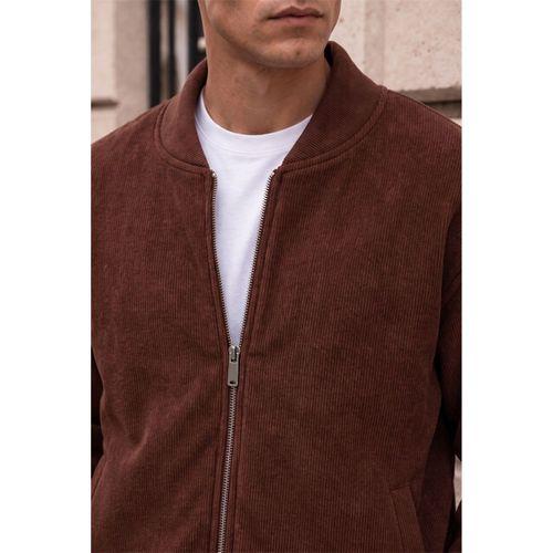 Ravello %100 Şönil Relaxed Fit Kolej Yaka Fermuarlı Lamineli Ceket - Koyu Bakır