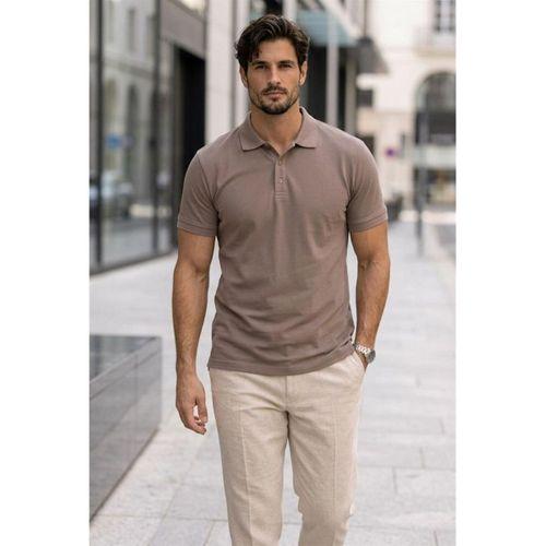 Orlando Polo Yaka Pike Kumaş Relaxed Fit Basic Düğmeli Relaxed Fit Erkek T-Shirt - Vizon