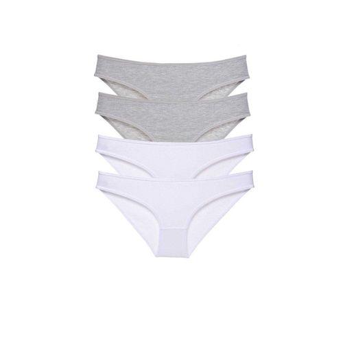 4 adet Süper Eko Set Likralı Kadın Slip Külot Gri Beyaz