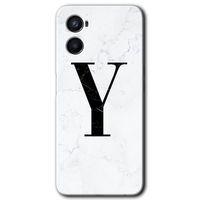 Oppo A96 HD Baskılı Kılıf + 9D Tam Ekran Koruyucu - Beyaz Mermer Desenli Y Harfi