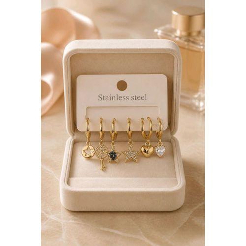 Monalisa Home   6 Adet Figürlü Gold Renk  Zirkon Taşlı Küpe