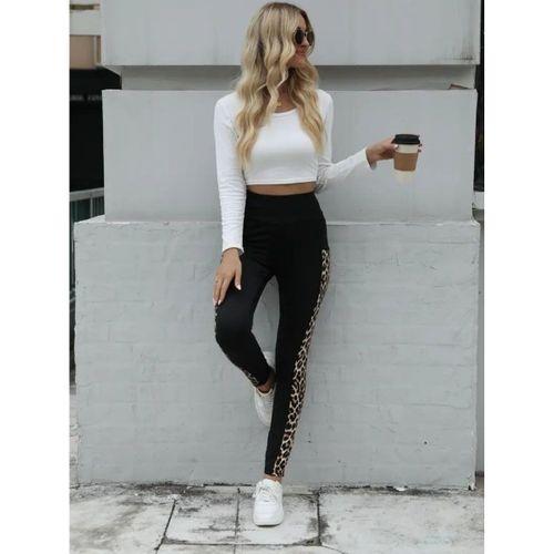 Kadın Yüksek Bel Cep Detaylı Leopar Desenli Dalgıç Tayt