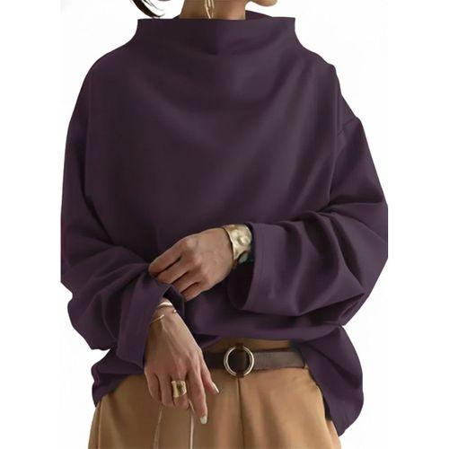 Kadın Uzun Kollu Geniş Balıkçı Yaka Modal Mürdüm Bluz