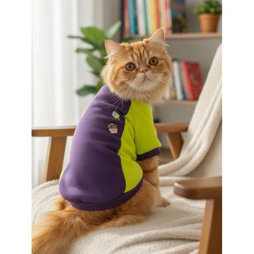 Dondurmalı Patiler Mor ve Fosforlu Sarı Kedi Polar Sweatshirt