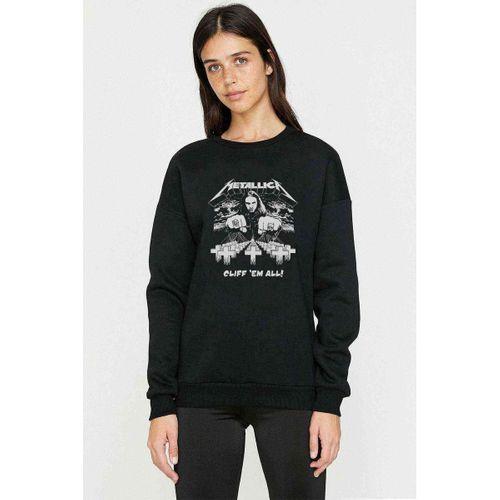 CLIFF EM ALL METAL Baskılı Siyah Kadın Sweashirt