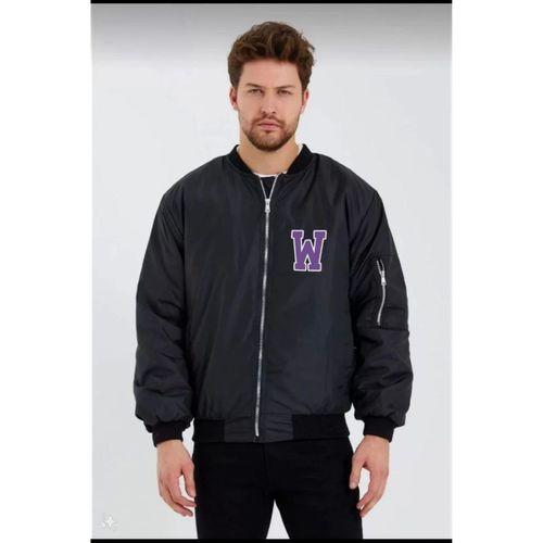 Unisex Uzun Kol Baskılı Bomber Ceket - Siyah