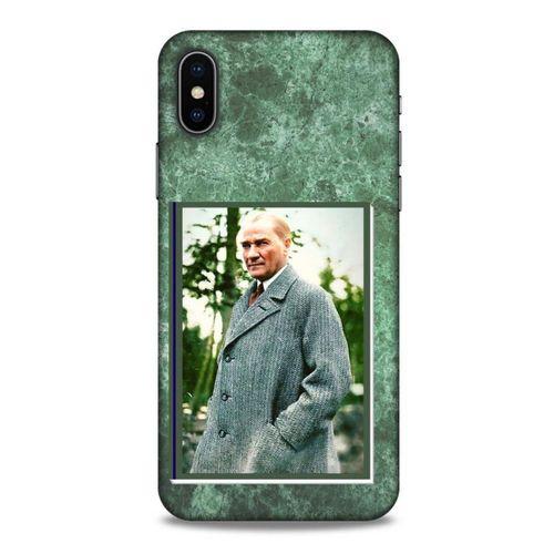 Apple Iphone X Kılıf Atatürk (20) Koruyucu Kılıf Yeşil Mermer