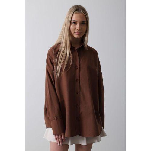 Geniş Manşet Detaylı Gömlek - Kahve