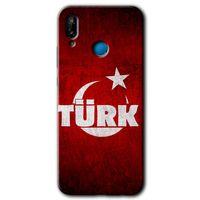 MRCİLETİSİM Huawei P20 Lite Kılıf HD Desen Baskılı Arka Kapak + Temperli Cam - Ayyıldız Türk