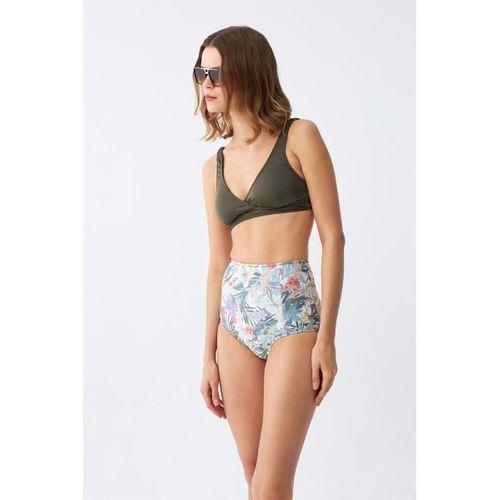 Kadın Haki Pedli Üst Ve Yüksek Bel Çiçek Desenli Bikini Takımı