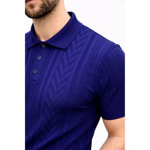 Erkek Yazlık Triko Tişört Kısa Kol Polo Yaka Düğmeli T-Shirt - Lacivert
