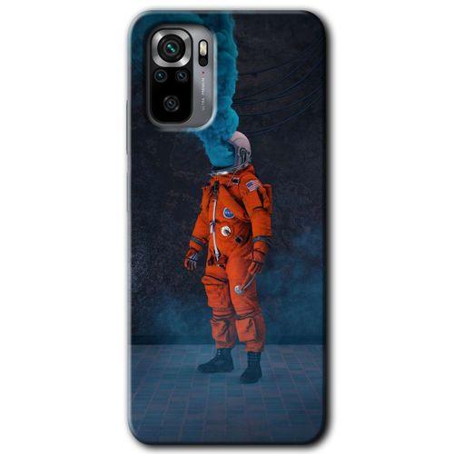 Xiaomi Redmi Note 10 Kılıf Baskılı Kapak - Smoke Astronot + 5D Tam Kaplayan Cam