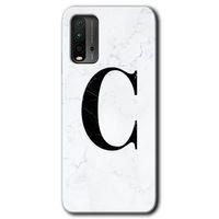 MRCİLETİSİM Xiaomi Redmi 9T Kılıf HD Desen Baskılı Arka Kapak + Temperli Cam - Beyaz Mermer Desenli C Harfi