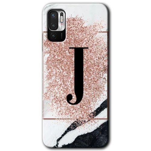 Potkal Hediye Fabrikası Xiaomi Redmi Note 10 5G Kılıf HD Desen Baskılı Arka Kapak - Pembe Mermer Desenli J Harfi