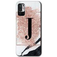 Potkal Hediye Fabrikası Xiaomi Redmi Note 10 5G Kılıf HD Desen Baskılı Arka Kapak - Pembe Mermer Desenli J Harfi