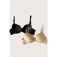Siyah-ten 2'li Mikro Kumaş Push Up Dolgulu Balenli Günlük Destekli Sütyen
